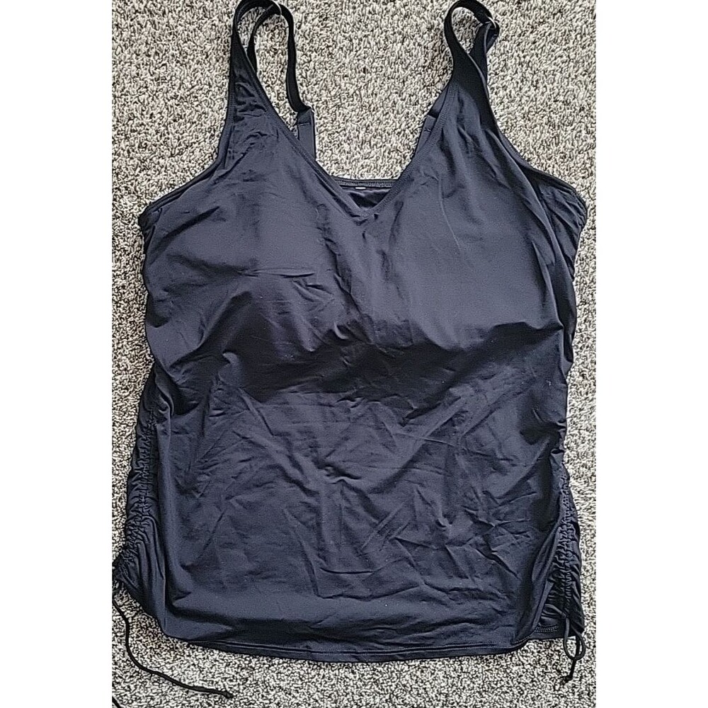 Lands End Women's 18 DD V-Neck Swim Top Black Solid Adjustable Padded S1126